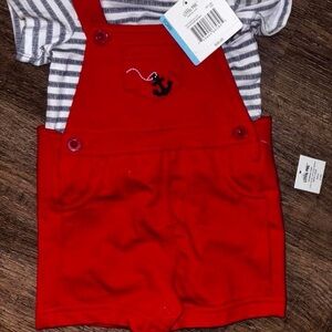 Little Me Red Kids Overalls with Anchor Embroidery